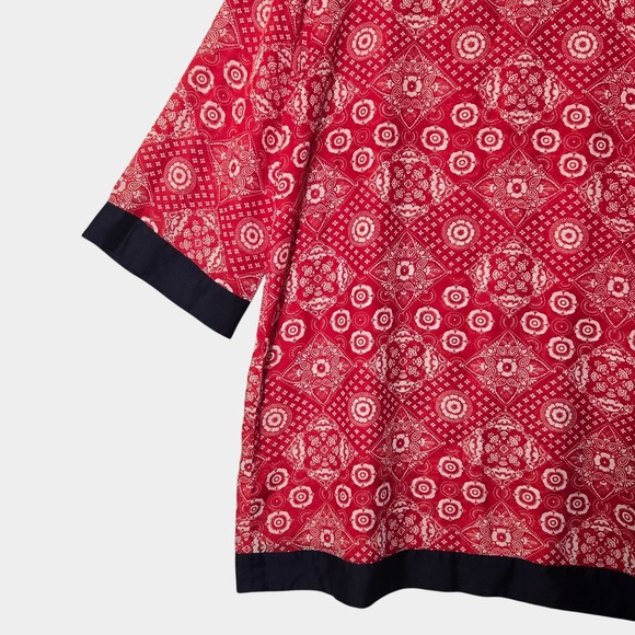 Talbots Floral Bandana Printed Kimono Sleeve Tunic Red L Boho Summer Vacation - Picture 2 of 9
